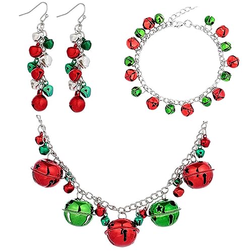 FRCOLOR Weihnachtsschmuck Set mit Bunten Glöckchen Ohrringe Halskette und Armband Auffälliges Design für Weihnachts und Themenpartys Vielseitiges Detailreich Verarbeitetes Schmuck Set von FRCOLOR