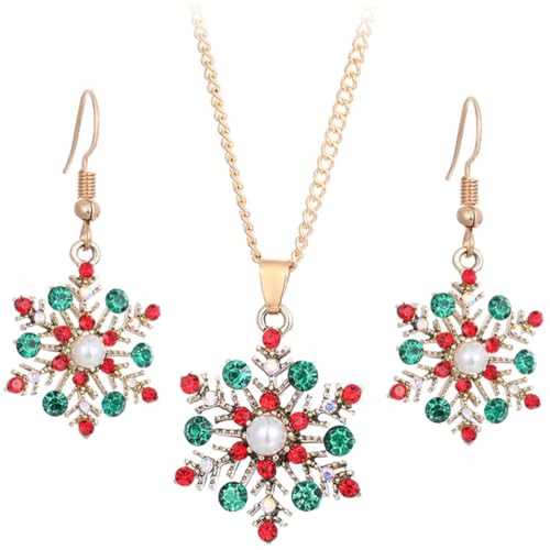 FRCOLOR Weihnachtsschmuck mit Schneeflocken Ohrringen und Halskette für Damen Farbenfrohes Design Festlicher Schmuck für Weihnachtsfeier und Eleganter Look für Frauen und Mädchen von FRCOLOR