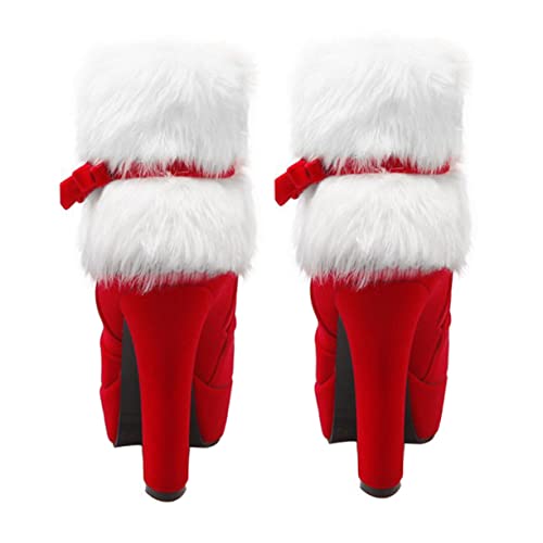 FRCOLOR Weihnachtsstiefeletten Damen Rote Knöchelhohe Winterstiefel mit Dickem Absatz Rutschfeste Gummisohle Warme Veloursleder Kurzstiefel für Festliche Anlässe und Alltag von FRCOLOR