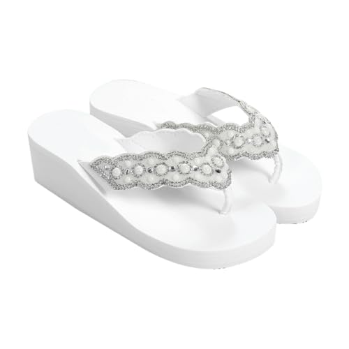 FRCOLOR Weiße Damen Perlenschuh Sandalen mit Wasserdiamanten Rutschfeste Strandschuhe Keilabsatz Flip Flops Sommerliche Outdoor Sommerschuhe und Stilvoll FRCOLOR Weiße Damen Perlenschuh Sandalen mit Wasserdiamanten Rutschfeste Strandschuhe Keilabsatz Flip Flops Sommerliche Outdoor Sommerschuhe und Stilvoll von FRCOLOR