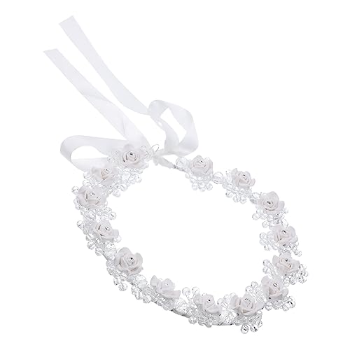 FRCOLOR Damen-stirnband Prinz-tiara Stirnband Für Mädchen Rosen-stirnband Hochzeitshaarteil Blumenmädchen-stirnband Feenkrone Stirnbänder Für Damen Kristall Braut Handbuch Haarring Weiß von FRCOLOR