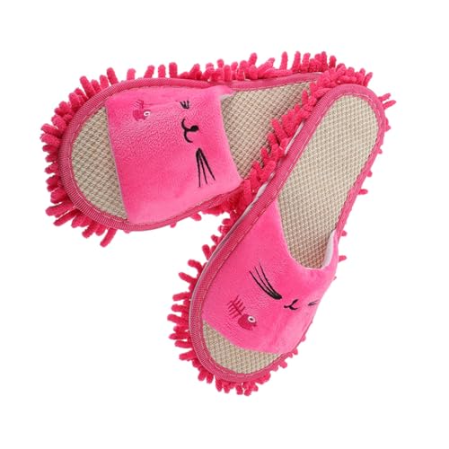 FRCOLOR Wiederverwendbare Mop hausschuhe Damen Waschbare Cartoon hausschuhe mit Süßem Katzenmotiv Weiche Mikrofaser bodenreinigungsslipper Leicht und Komfortabel für Indoor bodenpflege von FRCOLOR