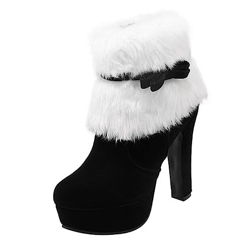 FRCOLOR Winter Damen Kurzstiefel Weihnachten Schleife Zipper Ankle Boots Warm Gefüttert Rutschfest Modisch Elegant für Festliche Anlässe von FRCOLOR