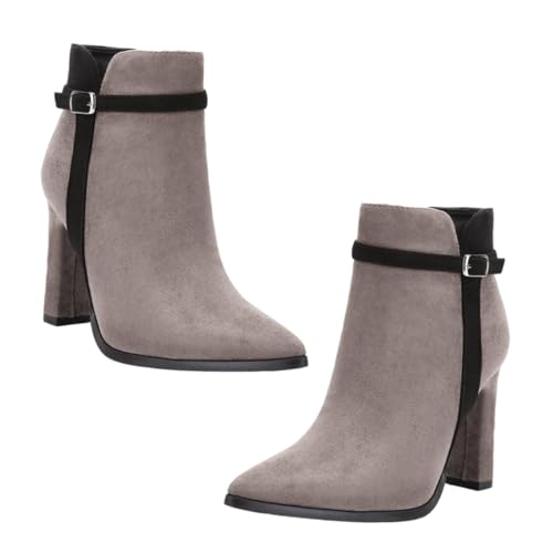 FRCOLOR Winter Short Boots Damen Veloursleder Stiefeletten mit Chunky Blockabsatz Kurzschaft Boots mit Quadratischer Spitze für Herbst und Winter von FRCOLOR