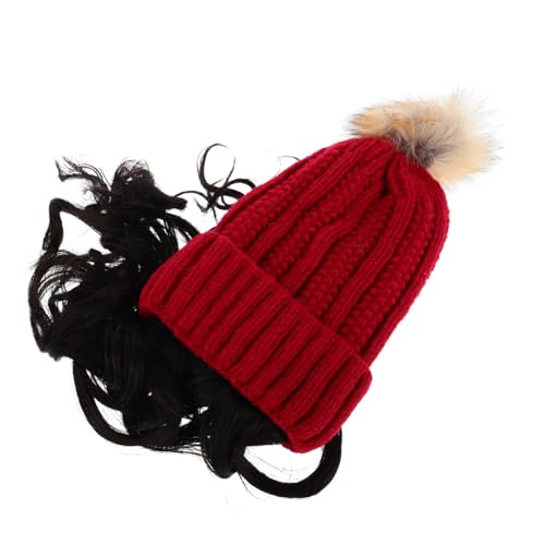 FRCOLOR Lustige Mützen Für Mädchen Strickmütze Perückenmütze Mit Haarbefestigung Für Frauen Gemütliche Warme Strickmütze von FRCOLOR