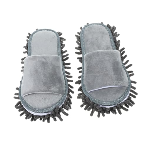 FRCOLOR Winterliche Chenille Mopp Hausschuhe Damen und Herren Rutschfeste Waschbare Pantoffeln mit Zehenöffnung Bequeme Reinigungsschuhe für Bodenpflege Graue Farbe von FRCOLOR