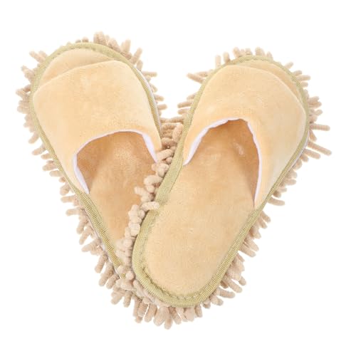 FRCOLOR Winterliche Nierboden Hausschuhe Praktische Staubwisch Pantoffeln mit Offenem Zehenbereich Rutschfeste Bequeme Bodenreinigungsslippers für Damen und Herren Beige von FRCOLOR