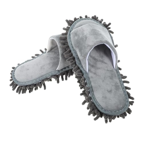 FRCOLOR Winterliche Unisex Schneehäkel Mopp Hausschuhe Rutschfest Waschbar mit Offener Zehenpartie Praktische Bodenschleifer Slipper für Einfache Fußbodenreinigung Graue Chenille Basis von FRCOLOR