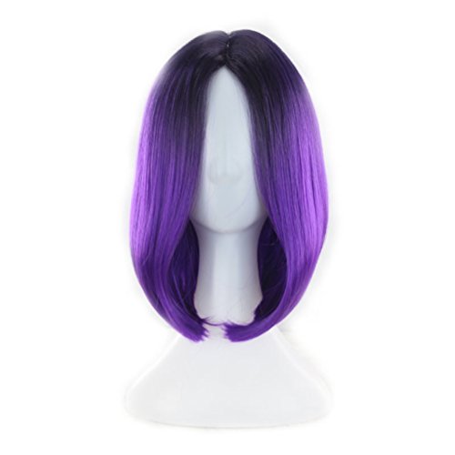 FRCOLOR Womens Bob Perücke kurze glatte Haare Bob Ombre Haarteil synthetische Perücke Farbverlauf Haar für Cosplay Party (Farbverlauf lila) von FRCOLOR