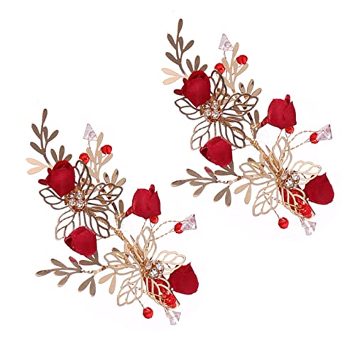 FRCOLOR Zarte Blumen Haarspangen Damen Haarnadeln Braut Haarschmuck Set Rot Für Besondere Anlässe von FRCOLOR