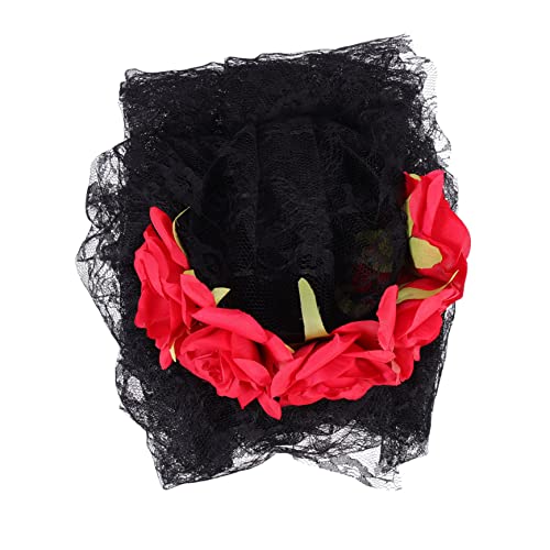 FRCOLOR Rosa Stirnband Gothic Schleier Kopfschmuck Tag Des Toten Schleiers Mexikanisches Stirnband Schwarze Gothic Schleier Kopfbedeckung Skelett Die Blumen Requisiten Stoff Braut von FRCOLOR