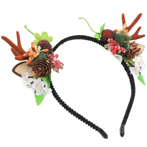 FRCOLOR Xmas Antler Haarreif Mit Kunstblumen Und Leichtes Geweih-stirnband Für Weihnachtsfeiern Festliche Kopfbedeckung Für Und Mädchen Kostümzubehör Für Festliche Anlässe von FRCOLOR
