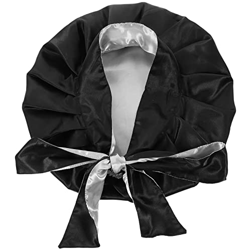 FRCOLOR Zweilagige Nachtmütze Aus Satin Hut Mit Haaren Lose Haarkappe Satinmütze Für Damen Seidenmütze Zum Schlafen Im Haar Badekappe Kahl Haarwickel Zum Schlafen Kopftuch Aus Seide Black von FRCOLOR