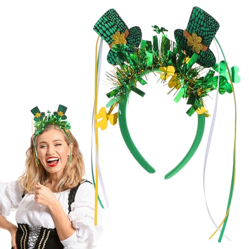 FRCOLOR Zylinder-stirnband Zum St. Patrick's Day Glitzerndes Kleeblatt- Party-accessoire Für Frauen Und Mädchen Grüner Hut Haarband Festliches Zubehör von FRCOLOR