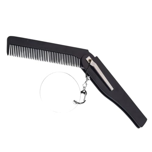 FRCOLOR Schlüsselanhänger Kamm Kleiner Spiegel Herren Klapptaschenkamm Feines Bartpflegewerkzeug Tragbar von FRCOLOR