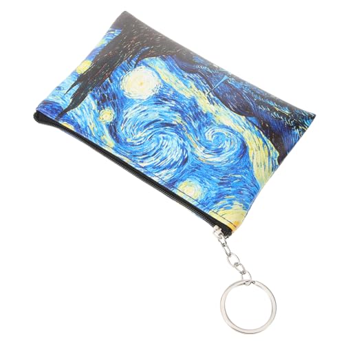 FRCOLOR Schlüsselanhänger Geldbörse Damen Kleine PU Münztasche mit Reißverschluss Himmelsmuster Multifunktionale Wechselgeldbörse Stylische Geldbörse für Reisen von FRCOLOR