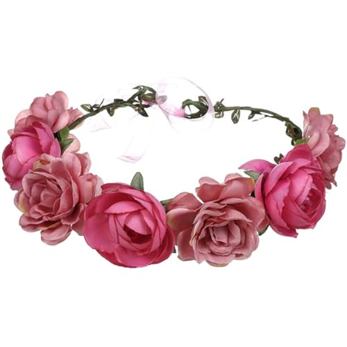 FRCOLOR Rosa Stirnband Blumenhaarspangen Für Frauen Blumenstirnband Hochzeit Haarband Floraler Kopfschmuck Kopfbedeckung Für Damen Haarkränze Für Blumenkrone Rosen Braut Stoff Kranz von FRCOLOR