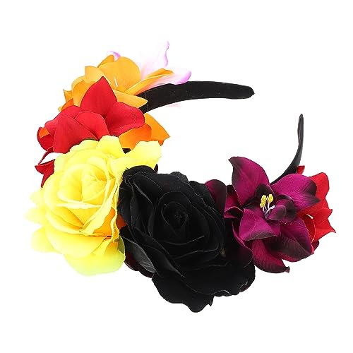 FRCOLOR Rosa Stirnband Halloween-party-kopfschmuck Rosenblüten-haarreifen Schädel Rose Stirnband Rose Geblümt Tag Der Toten Stirnband Halloween-rose Stoff Blumenmädchen Braut Haarnadel von FRCOLOR