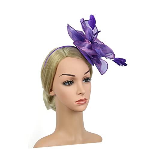 FRCOLOR Kopftuch Für Damen Haarturbane Für Frauen Tarnmütze Kopfschmuck Für Braut Kirchenhüte Für Damen Hochzeitsgast Fascinator Faszinatoren Für Frauen Fräulein Stirnband Violett von FRCOLOR