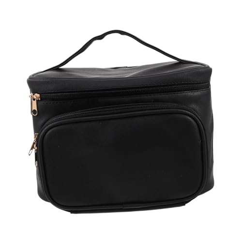FRCOLOR wasserdichte PU Kosmetiktasche Große Kapazität mit Tragegriff und Teiler Damen Schminktasche Reiseorganizer für Make Up und Toilettenartikel Schwarz von FRCOLOR