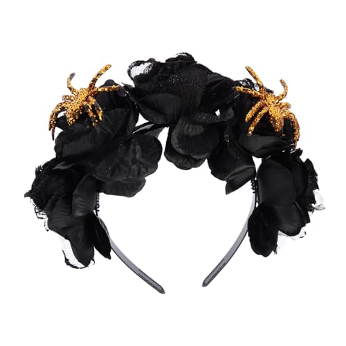 FRCOLOR Gefälschte Rose Kopfschmuck Schwarz Bestickt Halloween Rose Stirnband Mädchen Stirnband Party Zubehör Bühne Leistung von FRCOLOR
