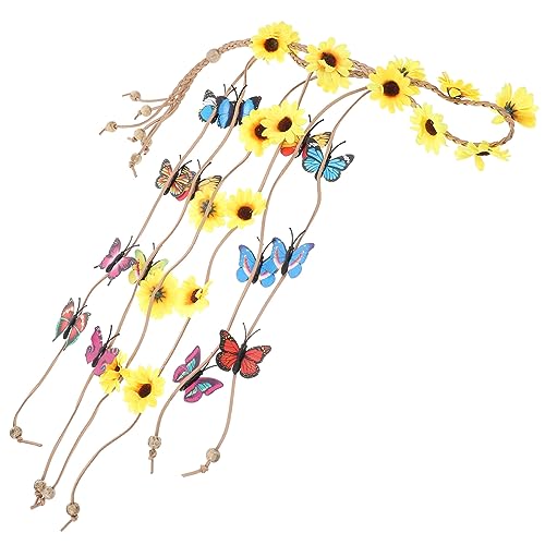 FRCOLOR Stirnband Mit Schmetterlingsquasten Blumen Verstellbares Stirnband Sonnenblumen-stirnband Sonnenblumen-haarschmuck Für Stirnband Mit Quasten Fräulein Schmücken Böhmen Stoff von FRCOLOR