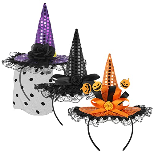 Halloween-Stirnbänder, 3 Stücke Hexenhut Halloween Kostüm Haarreif Stirnband Party Haarschmuck für Kostüm Halloween Party Karneval von FRCOLOR