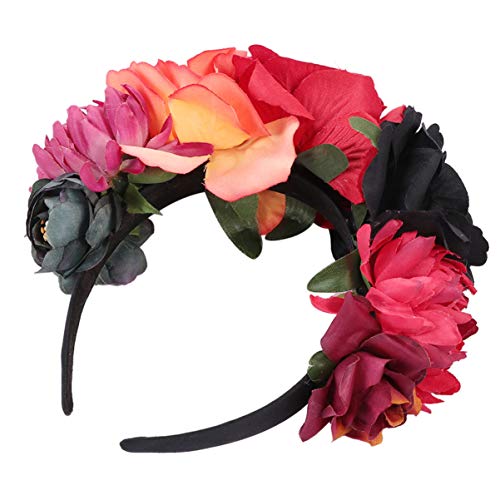 Halloween-party-stirnband Blumenkranz Rosenblütenkrone Blumenstirnbänder Für Halloween-party Mexikanisches Blumenkronen-stirnband Geisterhaar Damen Polyester Cosplay Frauenkleidung von FRCOLOR