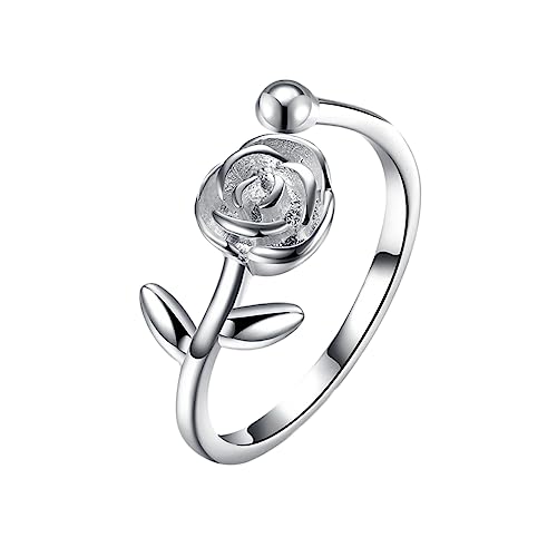 Sterling Silber Offener Ring mit Rosendesign Verstellbarer Verlobungsring für Damen für Besondere Anlässe Täglichen Gebrauch von FRCOLOR