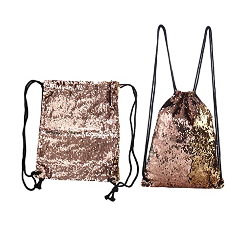 Stylischer Glitzer Rucksack für Damen Leichter Bequemer Sportbeutel mit Kordelzug für Tanz Reisen Strand Outdoor Aktivitäten Champagnergold von FRCOLOR