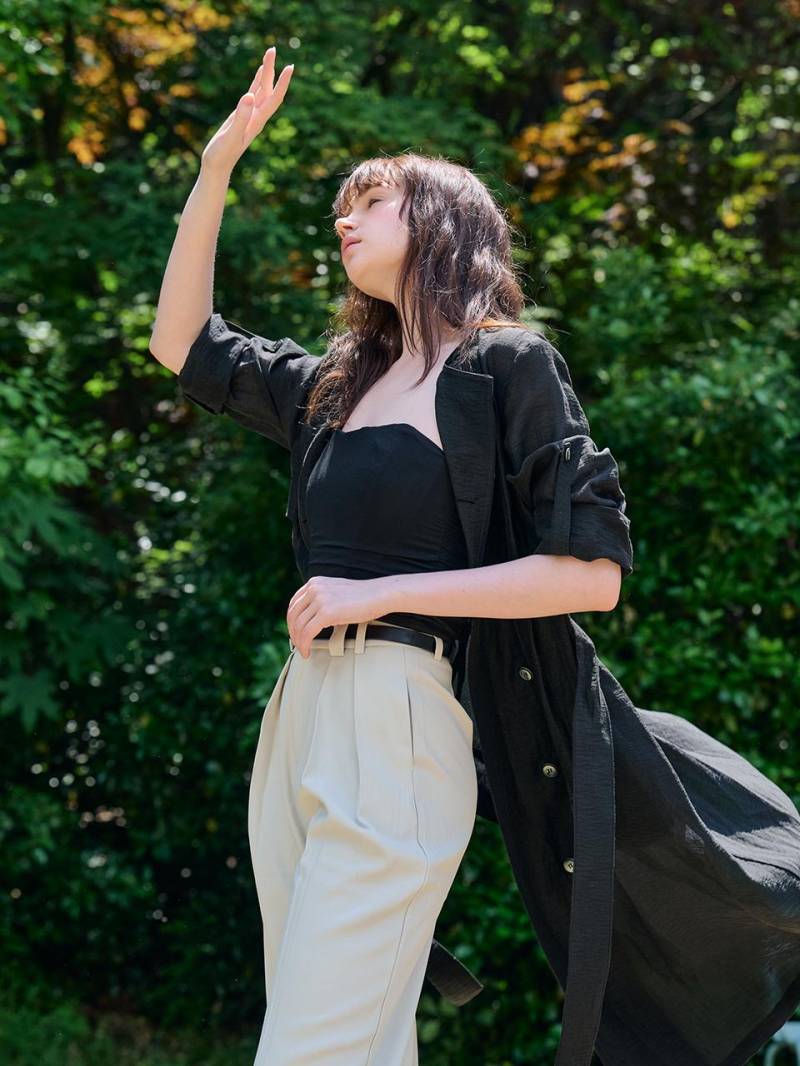 Heiße Sommer Leinenmischung Hohe Taille Trench-Dress_Anthracite-Blcak von FREAKSBYKIMTAEHOON