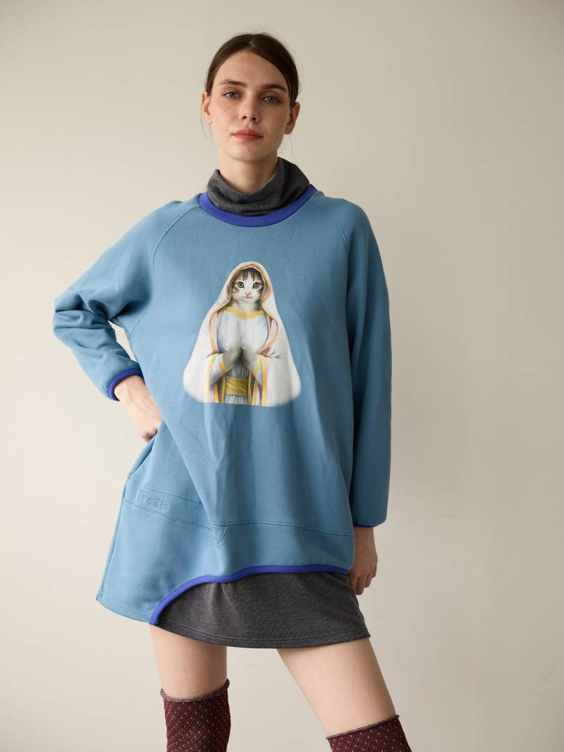 Maria Katzen Print Eco Recycle Jurry Fabric Half Turtle Mini Dress_Antique Blue von FREAKSBYKIMTAEHOON