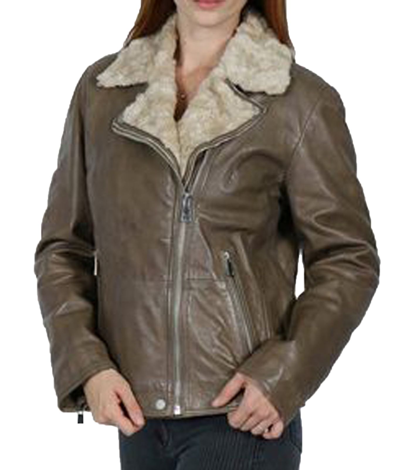 FREAKY NATION Leder-Jacke Damen Echtleder-Jacke mit Kunstfell-Futter 74745828 Taupe von FREAKY NATION