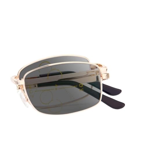 FREAZE Faltbar Sonnenbrille Photochrome Lesebrillen Kompakt Tragbare Lesebrille Progressive Multifokus Ultraleicht Computer Brille Für Damen Herren 1.0-3.5 (Color : Gold, Size : 1.0X) von FREAZE