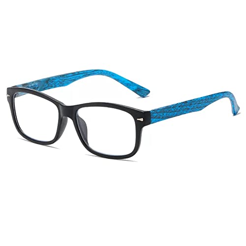 FREAZE Holz Lesebrillen Anti Blaulicht Computer Brille Fashion Lesebrille Mit Gestreiften Tempel PC Rahmen Computer Lesehilfe Brille Für Damen Herren 2.5X (Color : Blue, Size : +2.0) von FREAZE