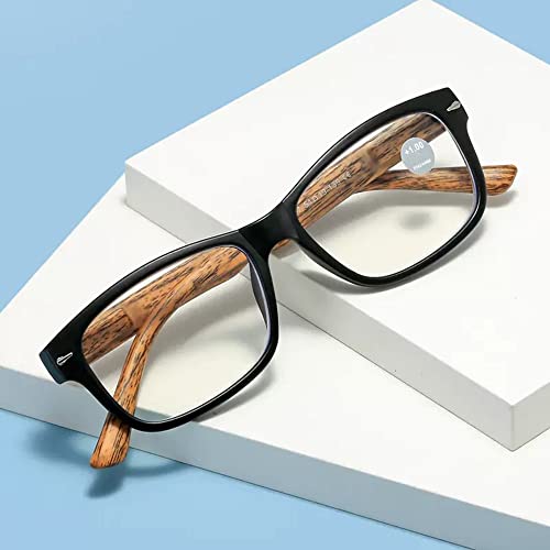 FREAZE Holz Lesebrillen Anti Blaulicht Computer Brille Fashion Lesebrille Mit Gestreiften Tempel PC Rahmen Computer Lesehilfe Brille Für Damen Herren 2.5X (Color : Brown, Size : +1.0) von FREAZE