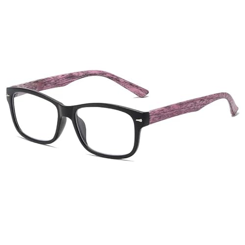 FREAZE Holz Lesebrillen Anti Blaulicht Computer Brille Fashion Lesebrille Mit Gestreiften Tempel PC Rahmen Computer Lesehilfe Brille Für Damen Herren 2.5X (Color : Purple, Size : +2.5) von FREAZE