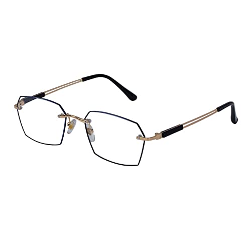 FREAZE Rahmenlose Lesebrillen Diamantschliff HD Brille Lesehilfe Herren Lesebrille Unternehmen Schwarz 1.0 2.0 3.0 Anti Blaulicht Anti Müdigkeit (Size : +2.5) von FREAZE