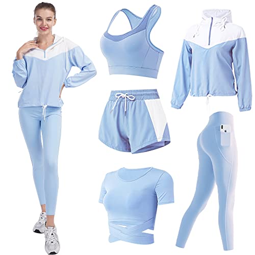 FRECINQ 5 Stück Damen Fitness Trainingsanzug Yoga Set Sportbekleidung Jogging Gym Pilates Sportbekleidung Zumba Tennisbekleidung von FRECINQ