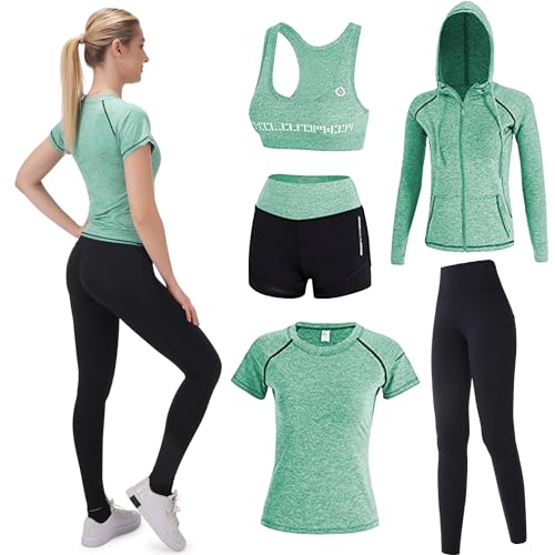 FRECINQ 5 Stück Damen Fitness Trainingsanzug Yoga Set Sportbekleidung Jogging Gym Pilates Sportbekleidung Zumba Tennisbekleidung von FRECINQ