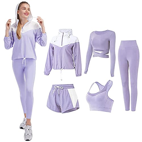 FRECINQ 5 Stück Damen Fitness Trainingsanzug Yoga Set Sportbekleidung Jogging Gym Pilates Sportbekleidung Zumba Tennisbekleidung von FRECINQ