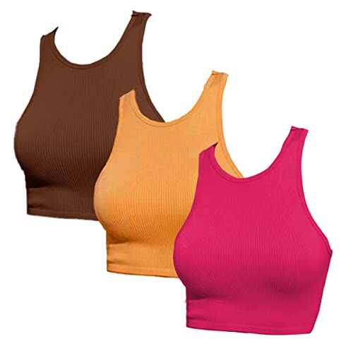 FREINQ Damen 3 Stück Basic Tank Tops Gerippt Nahtlos Workout Tops Ärmellos Racerback Lässig Crop Tops Sommer von FRECINQ