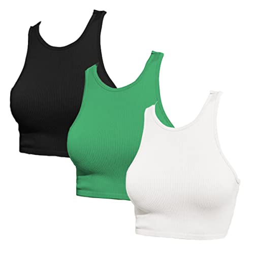 FREINQ Damen 3 Stück Basic Tank Tops Gerippt Nahtlos Workout Tops Ärmellos Racerback Lässig Crop Tops Sommer von FRECINQ