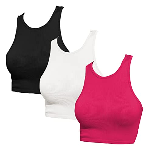 FREINQ Damen 3 Stück Basic Tank Tops Gerippt Nahtlos Workout Tops Ärmellos Racerback Lässig Crop Tops Sommer von FRECINQ