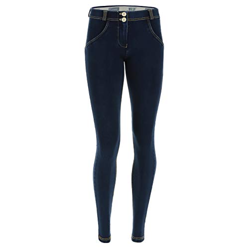 FREDDY Damen Wrup1rc002 Leggings, Dunkle Jeans mit gelben Nähten, L von FREDDY