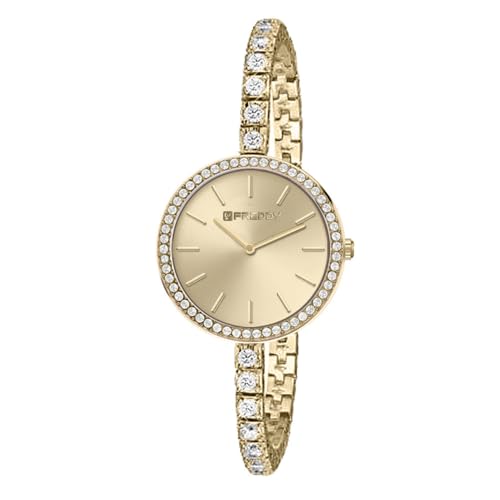 FREDDY Damenarmbanduhr Armband Schmuck Gehäuse aus glänzendem Stahlgeflecht Gold Silber Edelstein-Lünette, rundes Zifferblatt 26 mm, oro FREDDY Damenarmbanduhr Armband Schmuck Gehäuse aus glänzendem Stahlgeflecht Gold Silber Edelstein-Lünette, rundes Zifferblatt 26 mm, oro von FREDDY