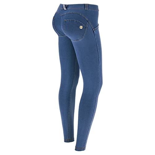 FREDDY - Jeggings Push Up WR.up® Niedrige Taille Superskinny, Helle Jeans mit gelben Nähten, M von FREDDY