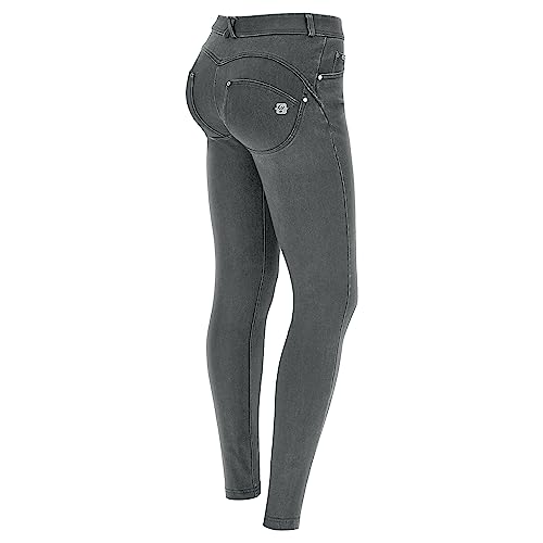 WR.UP FREDDY Jeans Push Up Hohe Taille Superskinny Denim Navetta, Light Grey Seams Black, M von FREDDY