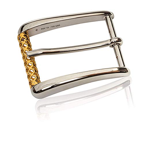 FREDERIC HERMANO Gürtelschnalle Buckle 35mm Metall Silber Gold 3D-Optik Elemente - Buckle Sublimes - Dornschliesse für Gürtel mit 3,5cm Breite - Zweifarbig 3D Reticube Optik von FREDERIC HERMANO