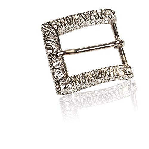 Gürtelschnalle Buckle 35mm Metall Silber 3D-Optik Elemente - Buckle Nobles - Dornschliesse für Gürtel mit 3,5cm Breite - Silberfarben 3D Reticube Optik von FREDERIC HERMANO
